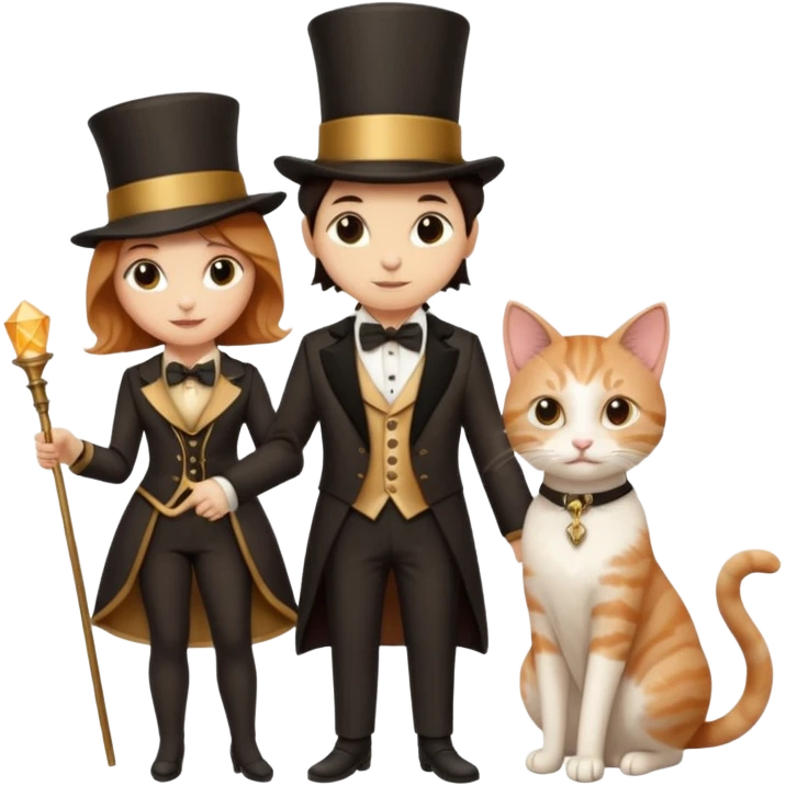 magician couple and their pet cat emoji