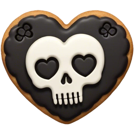 Black cookie heart with skull emoji