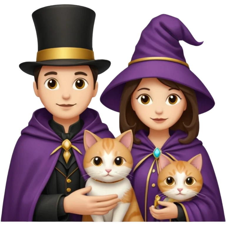 magician couple and their pet cat emoji