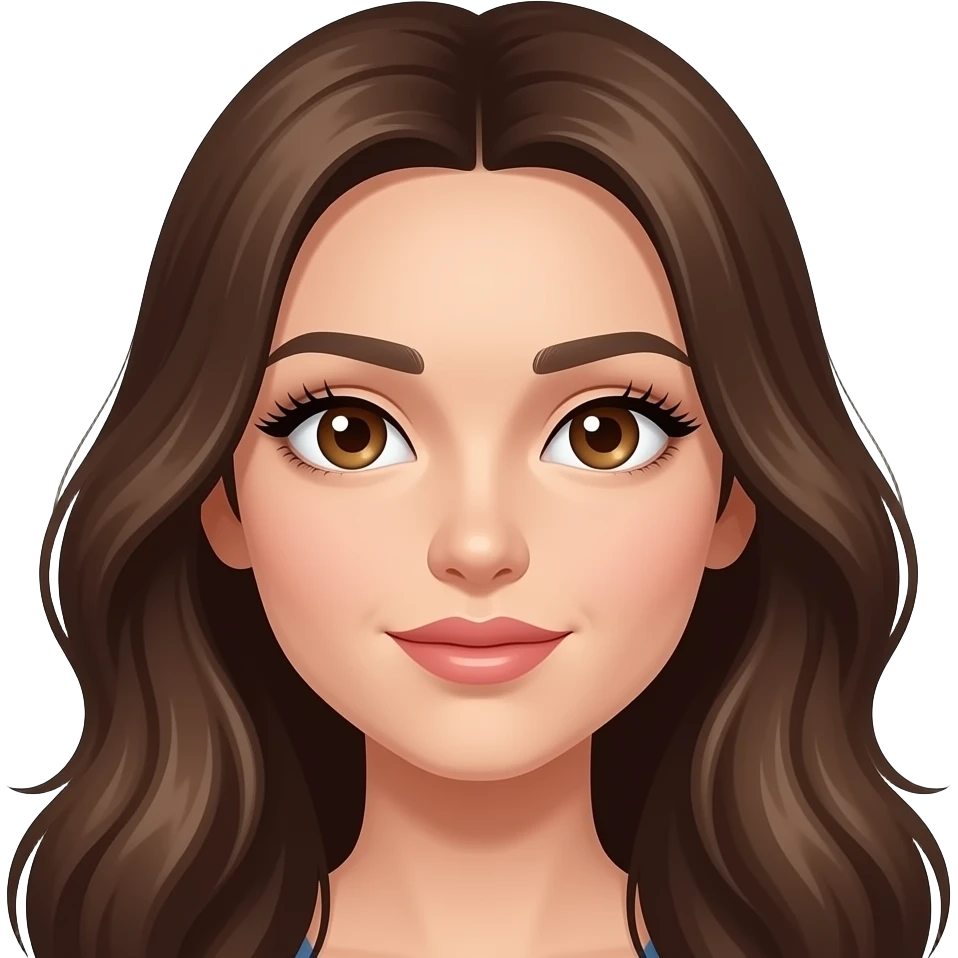 cheveux long brun pale yeux brun gros faux cils emoji