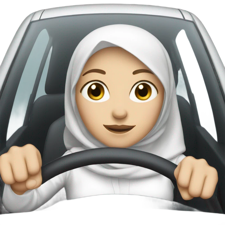 White women with white hijabi driving a car emoji
