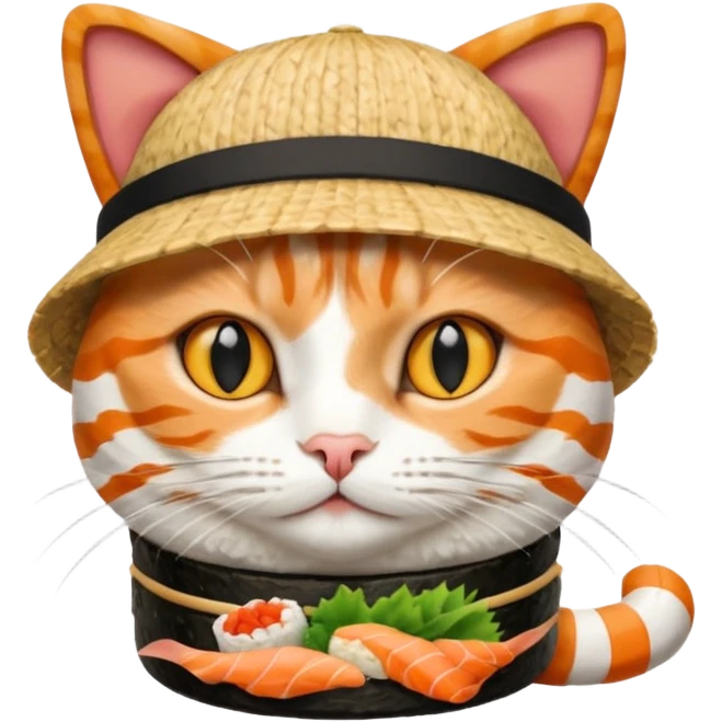 cat wearing a hat made out of sushi, different pose emoji