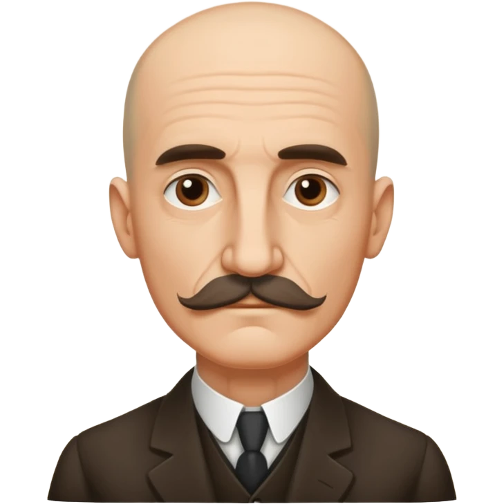 Henri Bergson, bald head, prominent mustache, thoughtful expression, minimalist vector art, iOS emoji style emoji