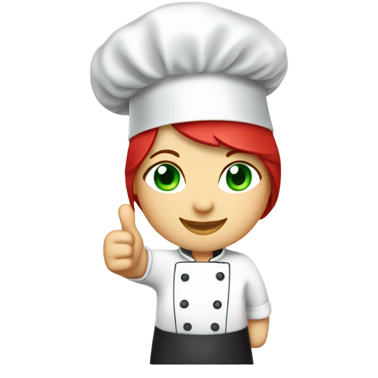  green eyes chef hat wearing  thumbs up chubby face red short haired female chef emoji