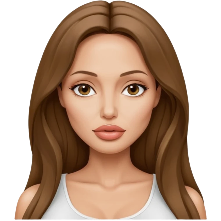 Angelina jolie , fashion model Beautiful woman model adult   large breasts  with close set eyes tan skin, full lips  long hair model white  top   emoji