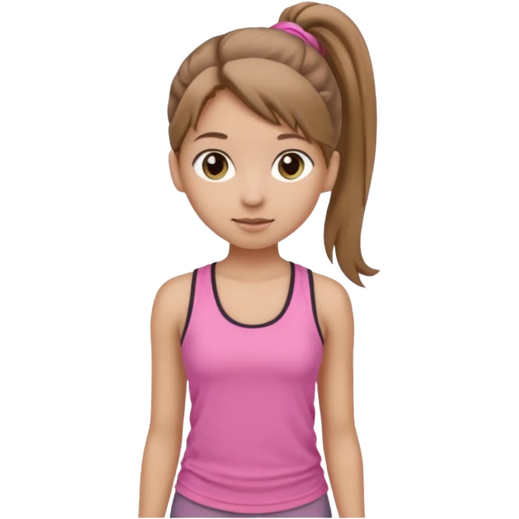 Девушка, светло русые, длинные волосы, собранные в хвост, серые глаза, розовая майка без рукавов и серые штаны emoji