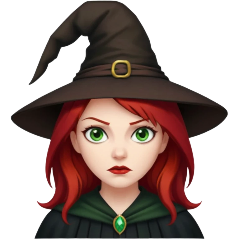 Dark blood Red haired witch. Green eyes annoyed. Sexy attitude. emoji