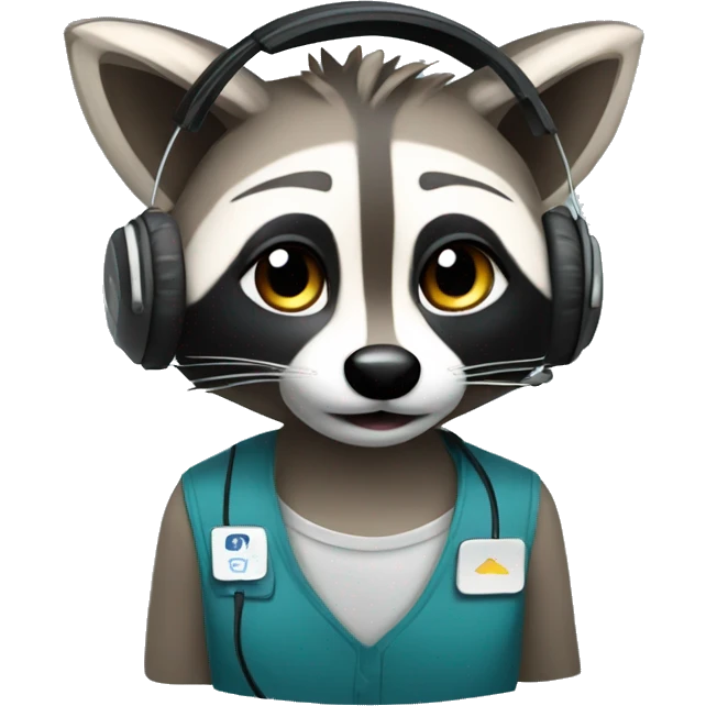 raccoon contact center agent with headset emoji