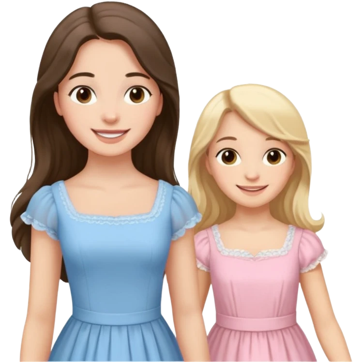 happy long hair brunette girl in light pink dress and blonde girl in light blue dress pride and prejudice emoji