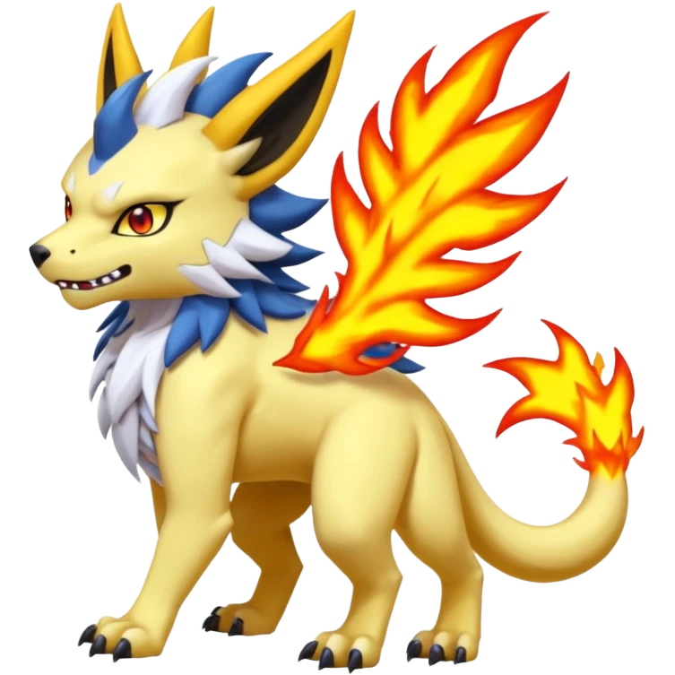 Fiery ablaze magmatic lava evil angry cute ethereal WereGarurumon-Zeraora-Renamon-Absol-fusion-hybrid-creature (full body emoji