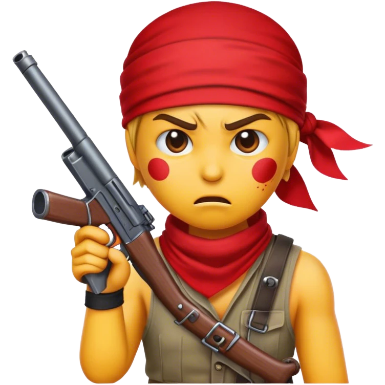 Anger emoji with a redbandana and a rpg gun emoji