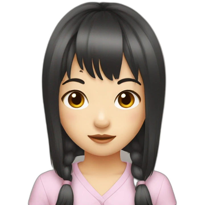 Asian girl have hair bangs with a mouse emoji