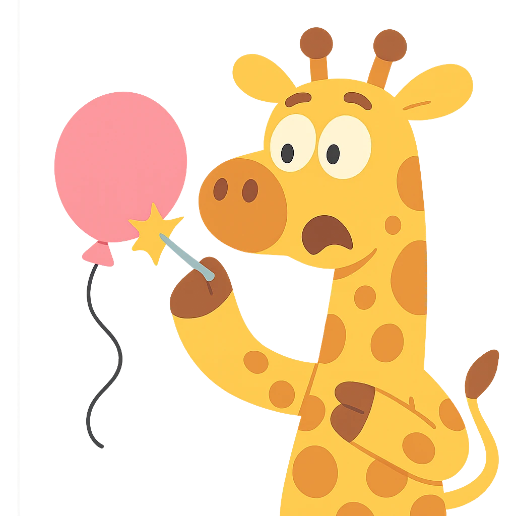 giraffe popping balloon in surprise expression, pastel-toon style emoji