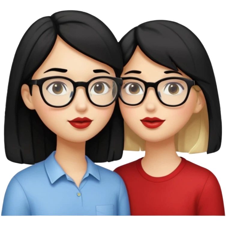 pretty light blonde girl barbie kissing nerd with black hair and tan skin on the cheek emoji