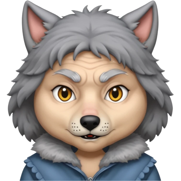 The big bad wolf is wearing Grandma's clothes, yet its face still looks like a wolf's. emoji