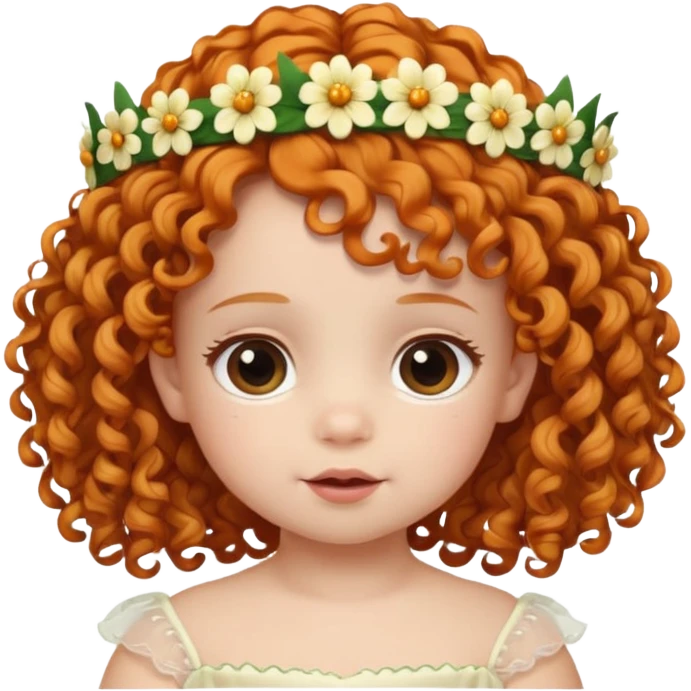 baby with flower tiara ginger curly hair emoji