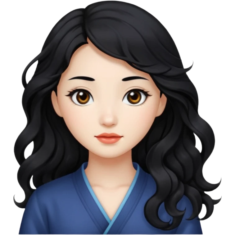 Beautiful girl,Black hair,wavy hair，long hair,Black eyes,Chinese emoji