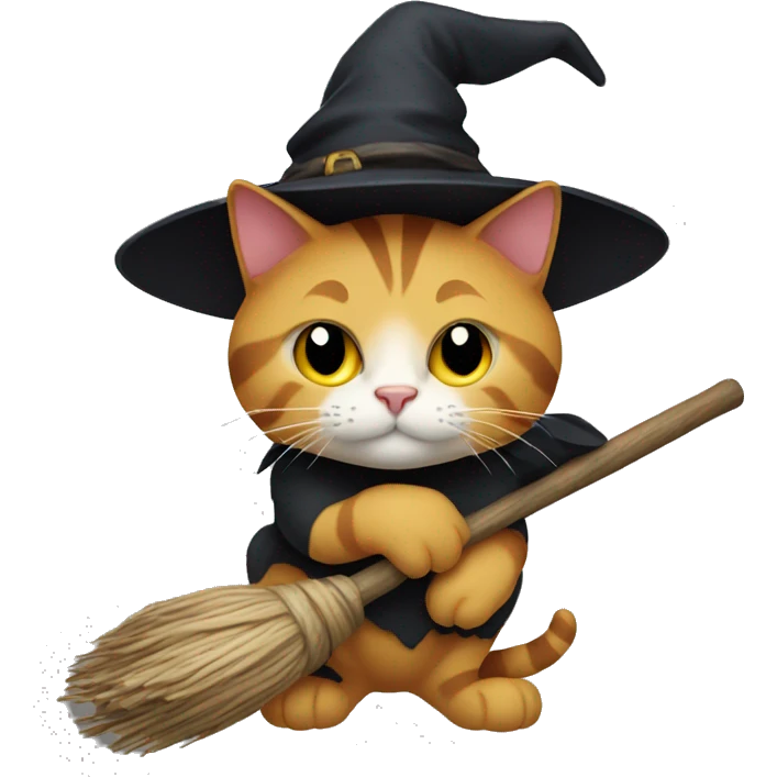 Cat with a witch hat on a broom emoji