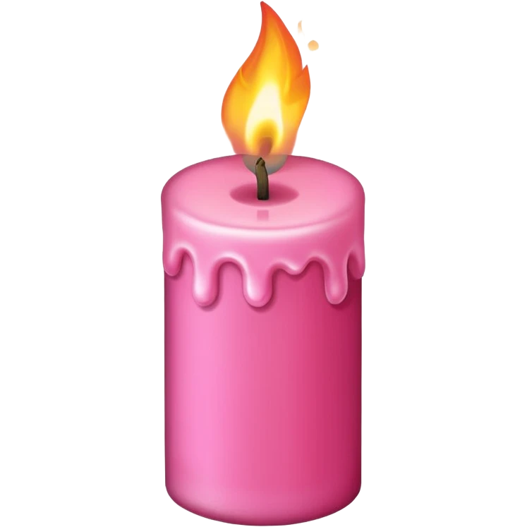 Draw a pink candle with a flame on it that looks 55 degrees tilted from a bird's eye view. emoji