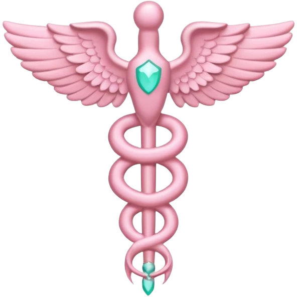 Caduceus symbol, soft pastel pink, iOS emoji style, variation 4 emoji