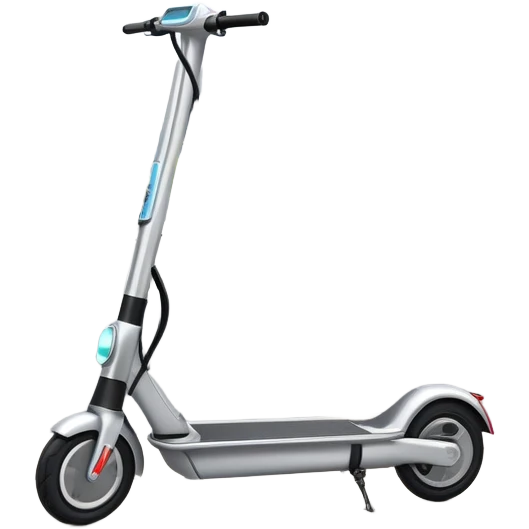 An icon featuring a sleek electric scooter with a modern design, parked on a smooth city sidewalk. The background shows a bustling urban landscape with clear skies, tall buildings, and pedestrians walking by. The scooter is highlighted as a symbol of eco-friendly transportation and modern mobility.  emoji