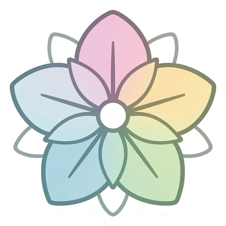 minimal line-art flower sticker, elegant thin stroke, different soft colors and different pastel tones that colorshift and fill the petals, clean vector design, no background, modern aesthetic, 8k emoji