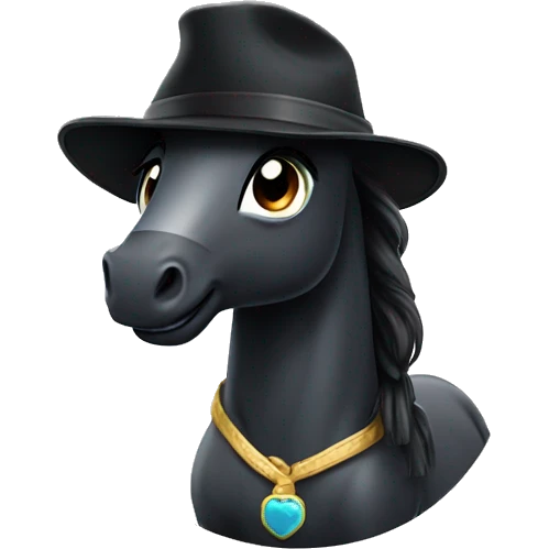 Black little pony wearing a silly hat emoji