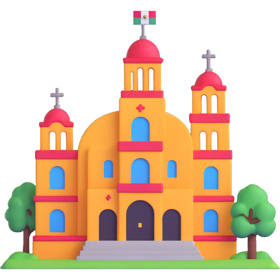 Mexican school building with educational symbols emoji