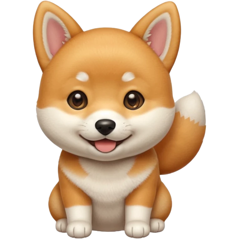 3 month old Shiba Inu puppy, big round eyes, soft orange and white fur, tiny paws, smiling expression, emoji style, simple vector, clean lines, soft shading, pastel background, centered, 1:1 ratio, high quality, cute sticker design emoji