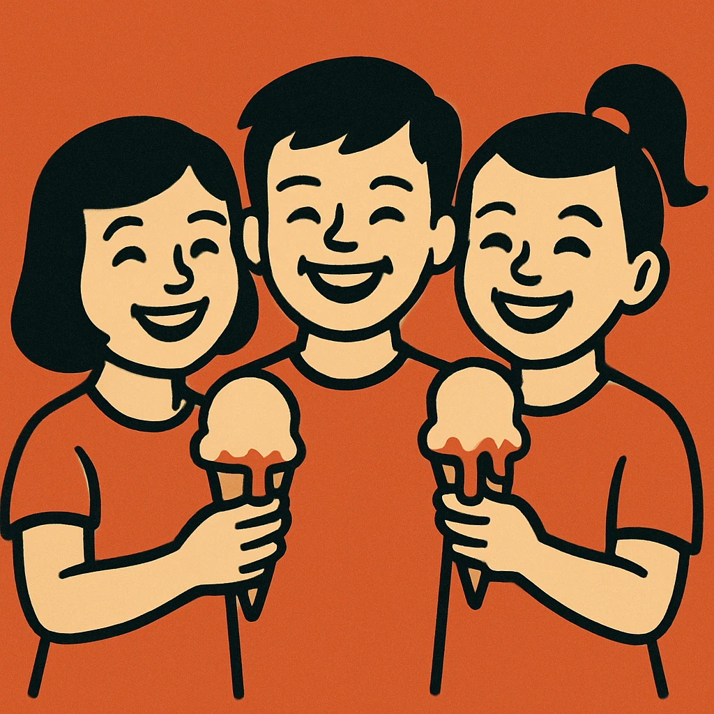 happy children with melting ice cream cones emoji