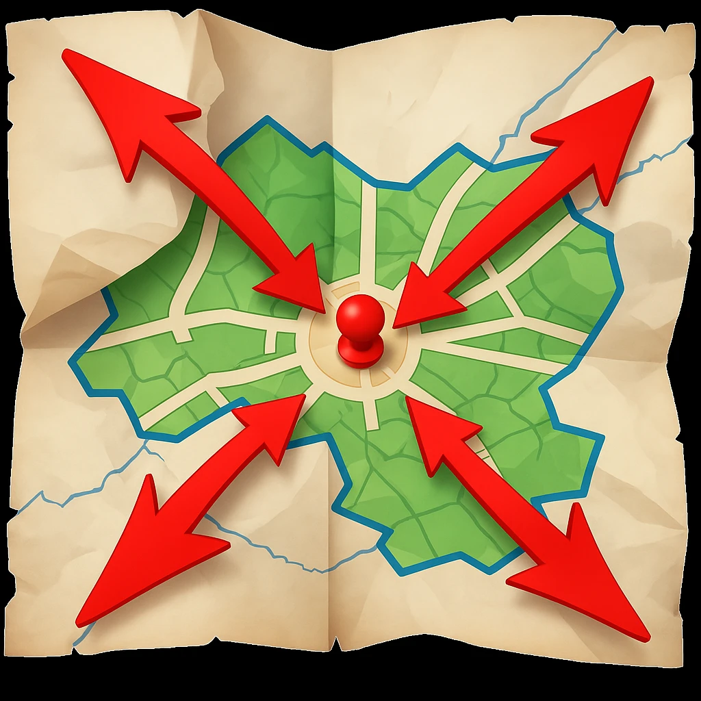 Add bold red arrows to the map, indicating an upcoming offensive attack strategy. Keep the emoji style and all original details. emoji