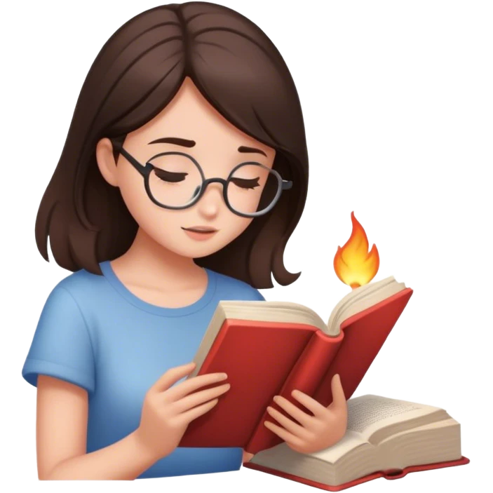 Brunette girl reading a book with aesthetic lighting emoji