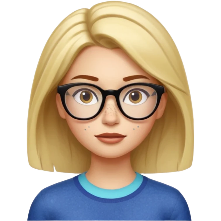 Emoji-style character illustration, inspired by expressive Pixar-style emotions. A slim female character with light skin and visible freckles, strong and confident facial expression. hair, stylish, medium length, glasses ,facial expressiveness inspired by the character Envy from Inside Out,  emoji