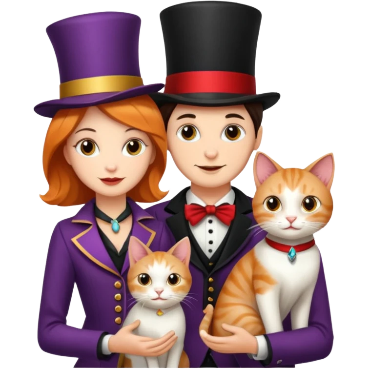 magician couple and their pet cat emoji