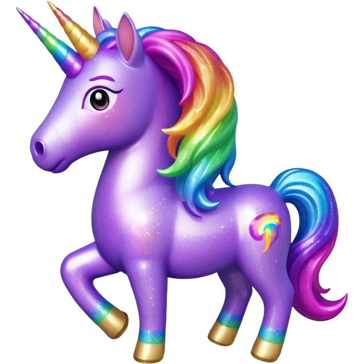 purple gliter unicorn toy facing camera emoji