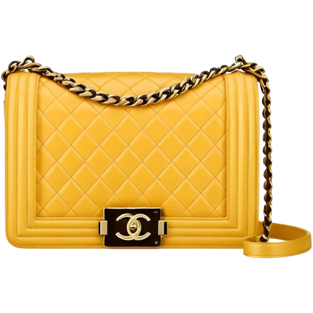 chanel le boy butter yellow bag with gold hardware emoji