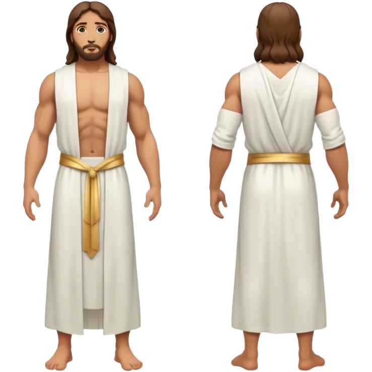 fullbody jesus christ jacked, sleeveless white robe front and backview emoji