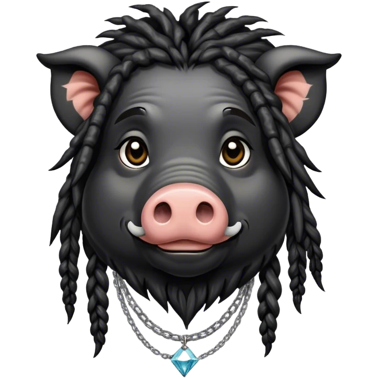 Hairy pig, with dreads, tatto on face with diamont chain on the neck, african-american race emoji