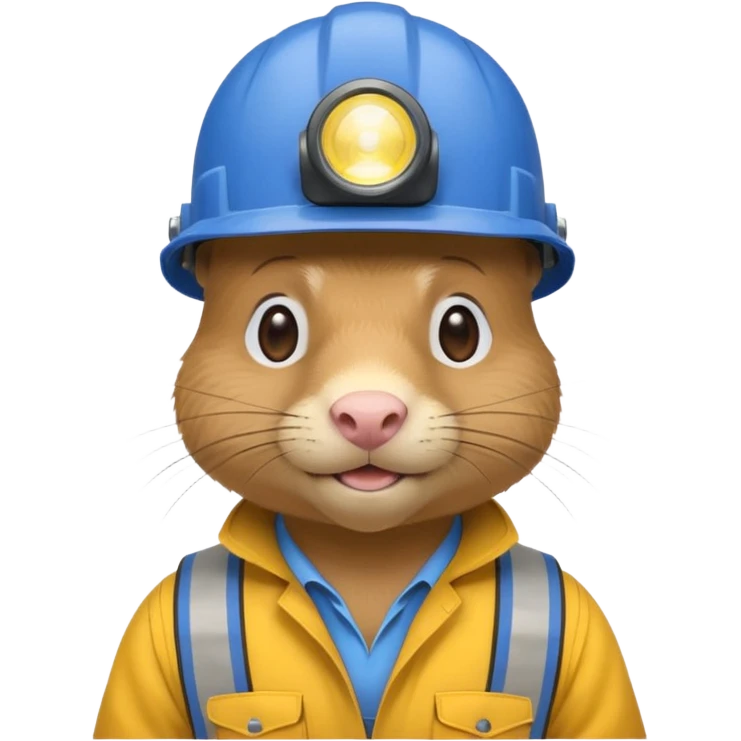 a mole rat, blue helmet, headlamp, yellow worker cloth emoji