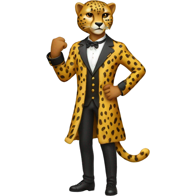 cheetah in a classic costume hands with a man emoji