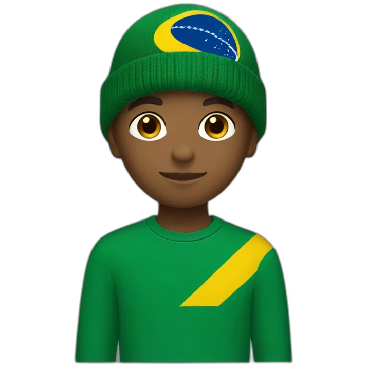 Black boy using lacoste beanie with brazil flag emoji