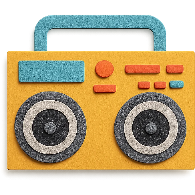 colorful paper-craft style boombox with layered paper look emoji