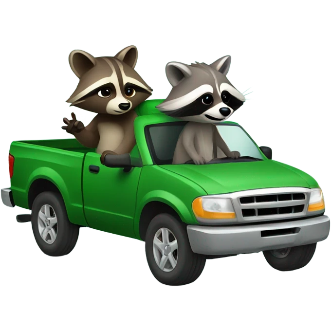 Raccoon driving green pickup truck with girlfriend raccoon emoji