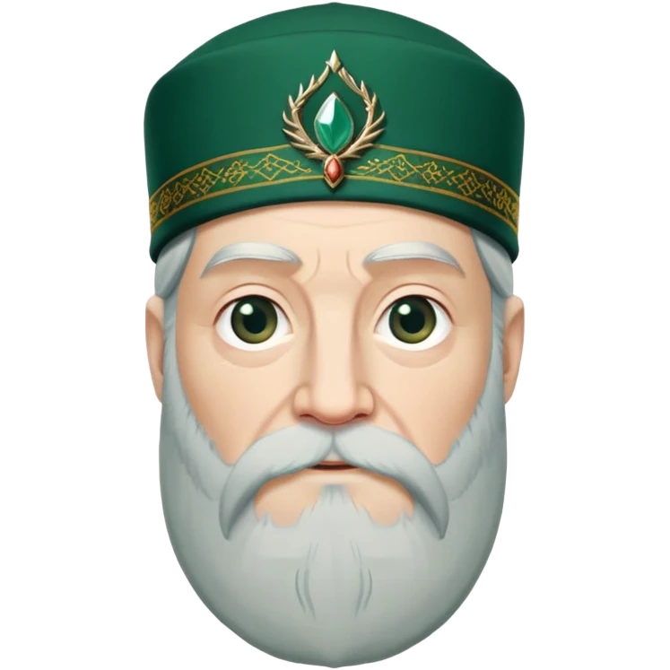 albus dumbledore with very long beard with dark green turkish fez cap and decorative motifs, no gem emoji