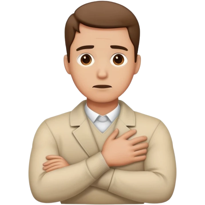 guy crossing arms holding neck concerned face emoji