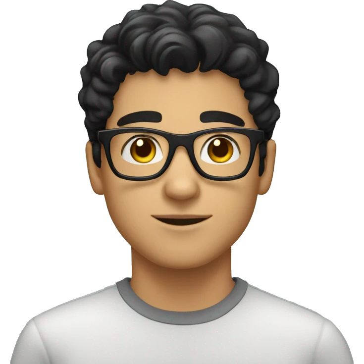 young white hispanic guy with black hear in glasses head only emoji