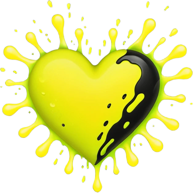 A neon yellow heart with black splashes inside the heart and The text UVP in the heart emoji