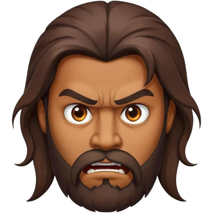 brown man with beard and long hair angry crazy emoji