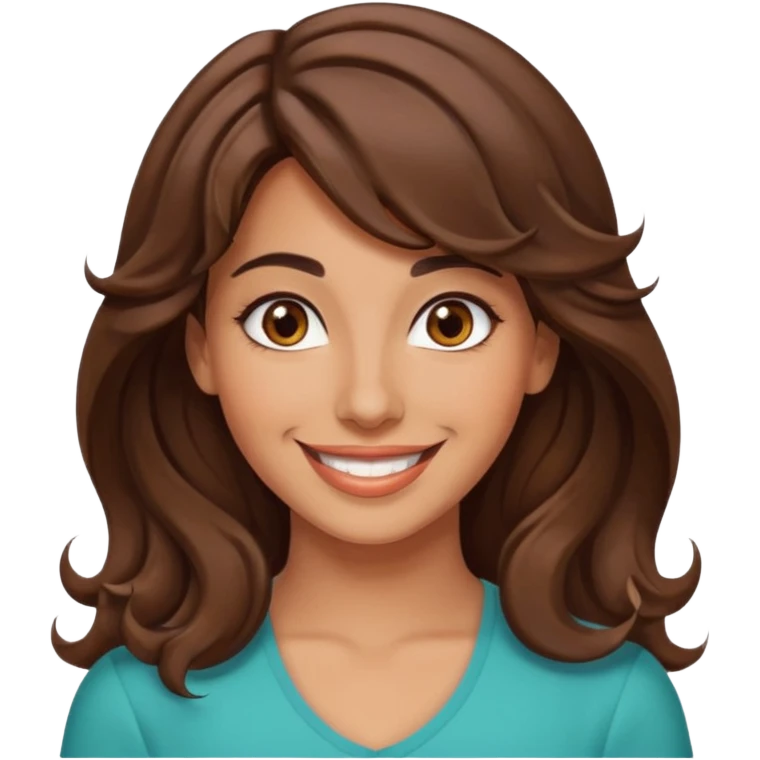 30 yr old middle eastern woman wavy brown hair side bangs big smile tanned skin brown eyes emoji