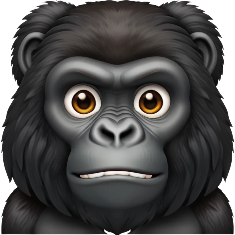 Gorilla face, realistic primate features, dark fur, strong brow ridge, iOS emoji style emoji